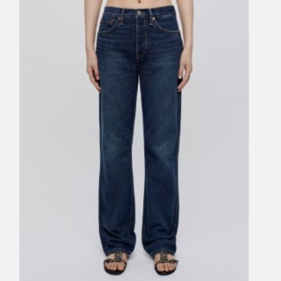 $295 Re/Done Blue Relaxed Long Jean In Palermo Size 23 Straight Leg - Picture 1 of 13